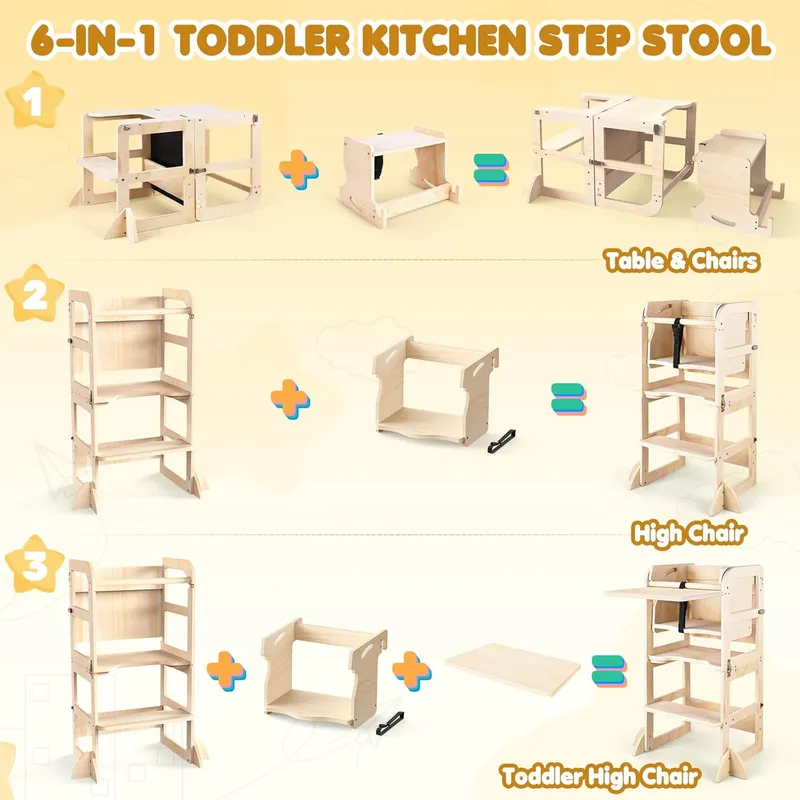 Woodure 6 in-1 Toddler Kitchen Step Stool