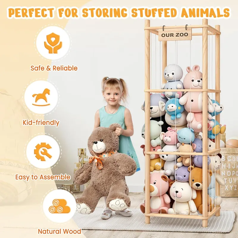 Woodure Wooden Cute Zoo Toy Holder for Toddler Rooms