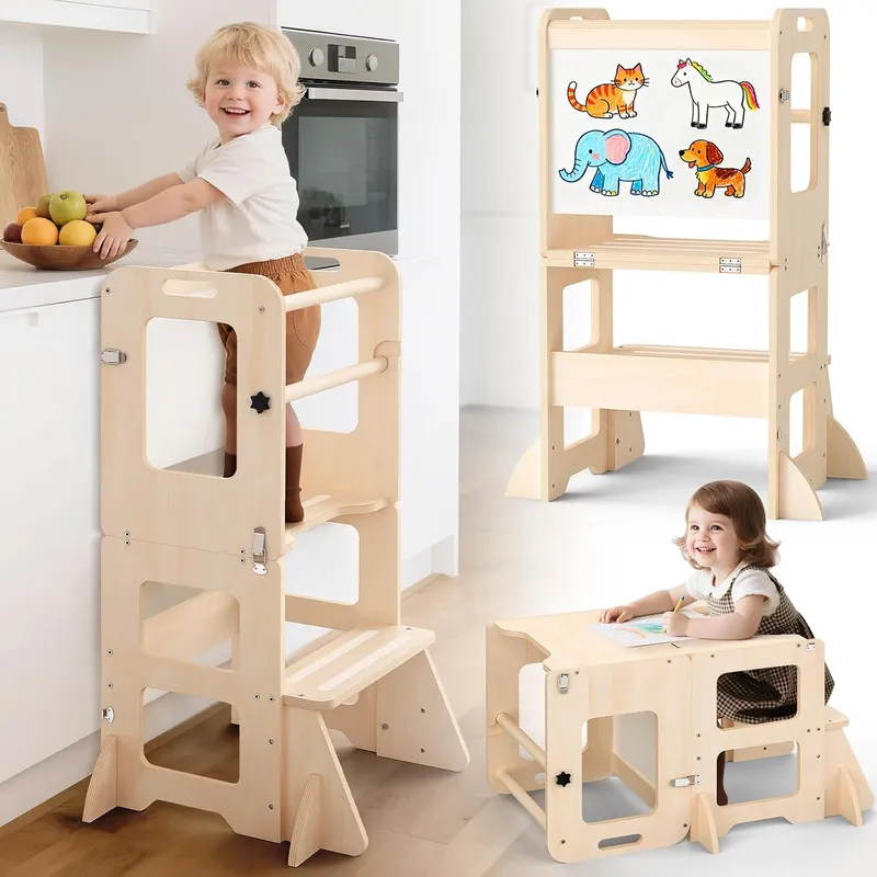 Woodure Wooden Kitchen Stool Helper for Kids